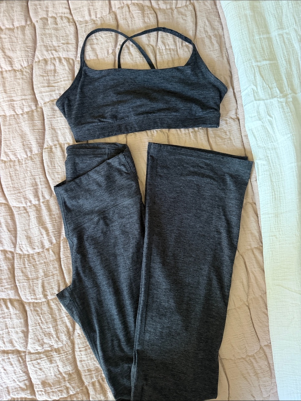 Fabletics Charcoal Gray Strappy Sports Bra & Leggings Set